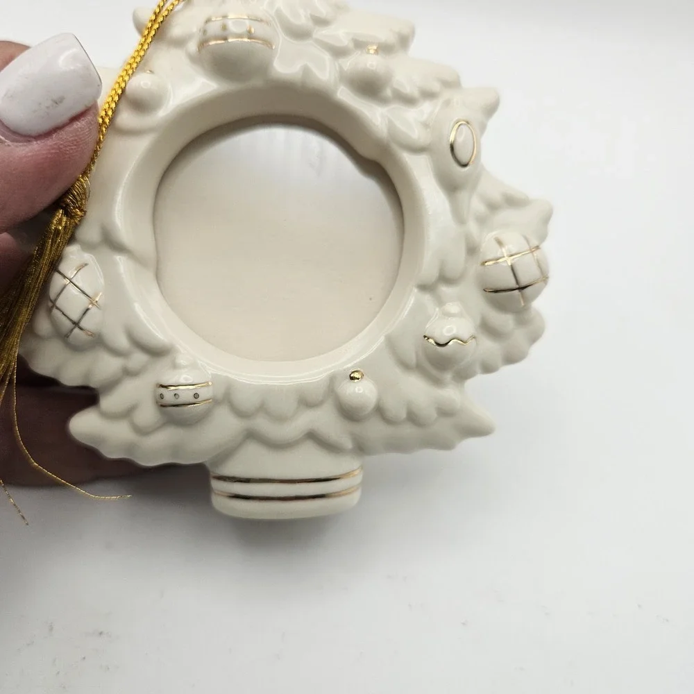 Lenox Christmas Tree Frame Ornament Porcelain Ivory & Gold Handcrafted 2003